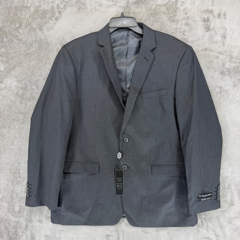 Gianni Uomo Mens Slim Fit Blazer Charcoal Gray 2 Button Suit Jacket 46R SB-2 NEW